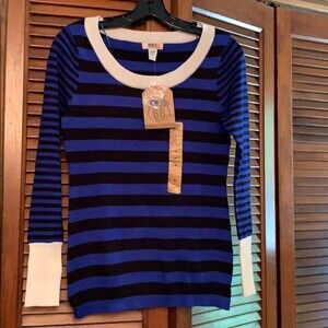 Route 66 Women’s Size Medium Blue Black Stripe Knit Sweater NWT